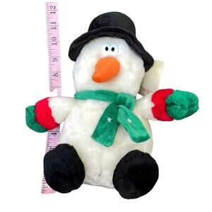 Vintage HugFun Snowman Plush Hat Scarf Christmas Stuffed Toy with TAGS 10" Rare